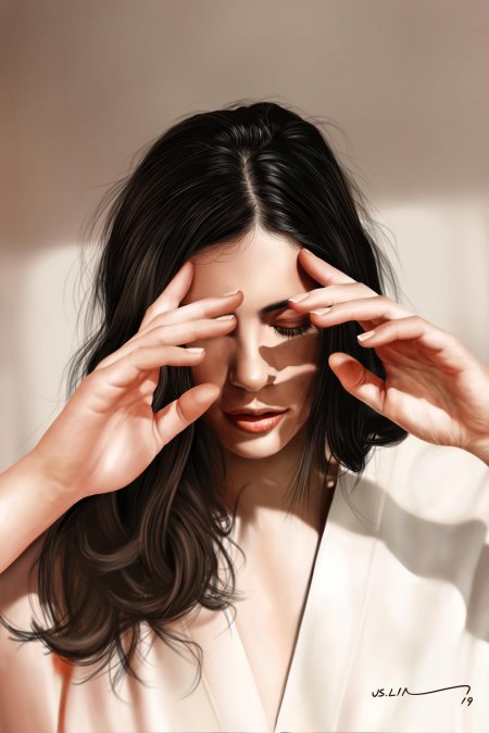 Девушка с рукой у лица