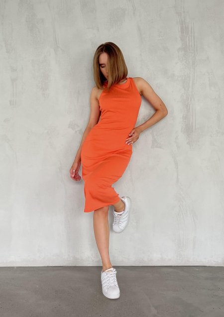 Платье оранжевое женское летнее трикотажное