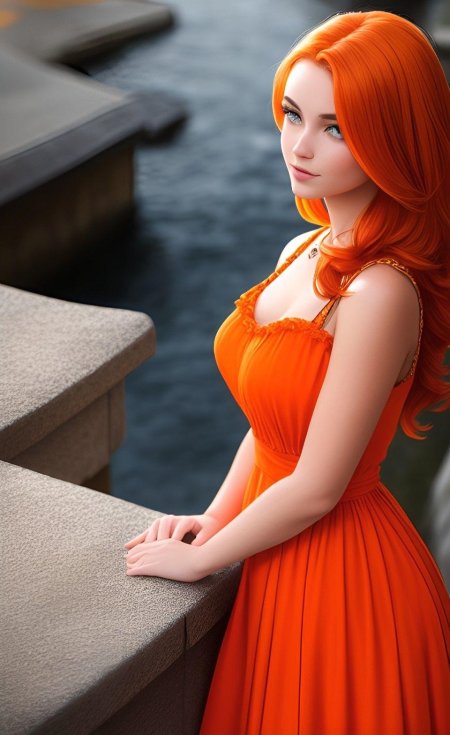 Девушка в оранжевом платье
