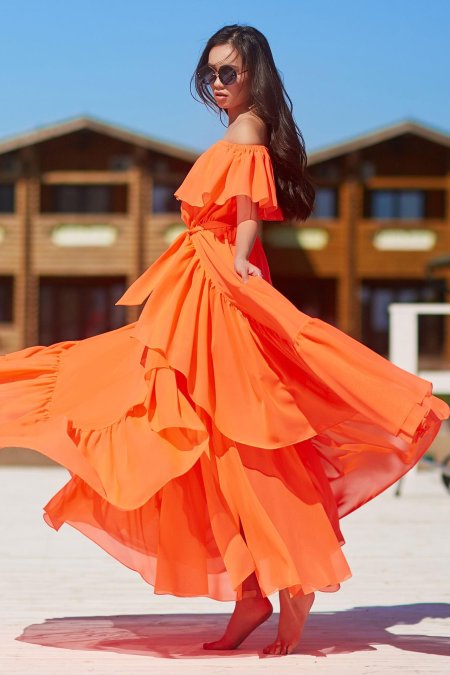 Платье длинное летнее оранжевое