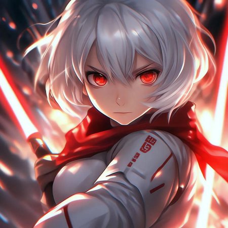 Аниме девушка с белыми волосами и красными глазами