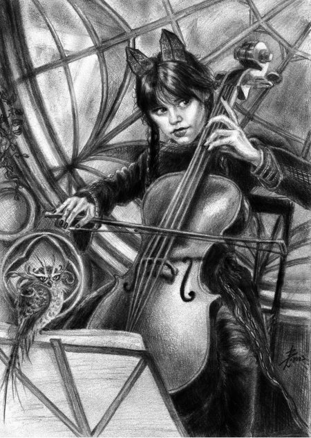 Венсдей с виолончелью