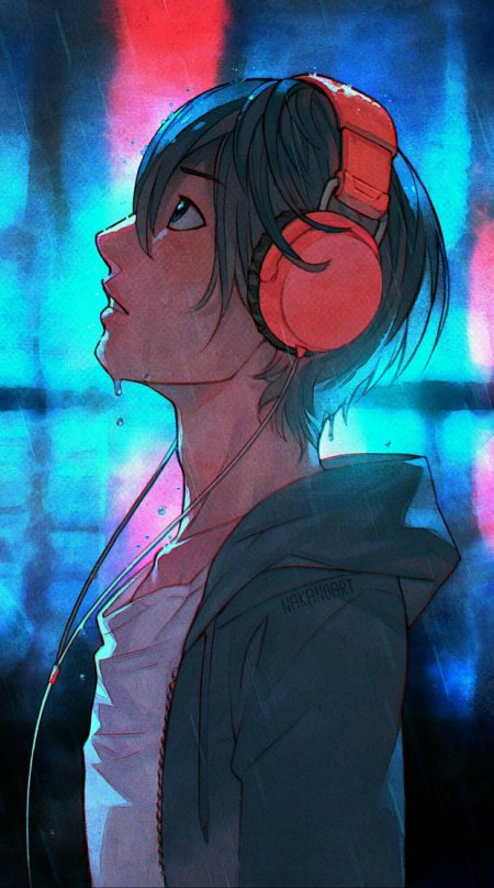 Аниме парень в наушниках