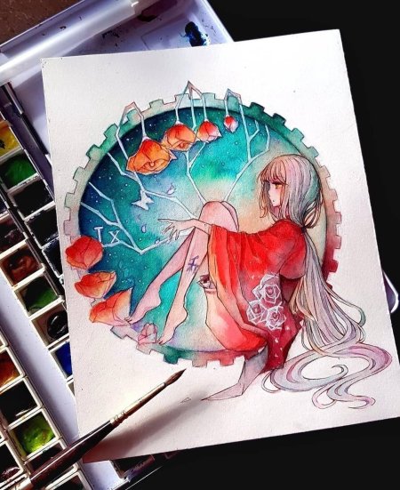 Рисунки акварелью аниме
