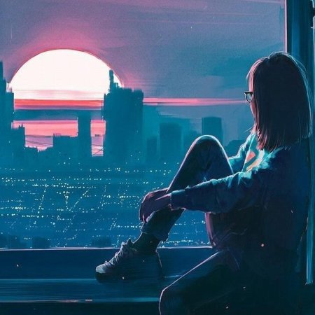 Девушка у окна со спины ночью