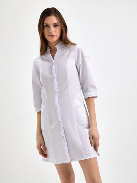 Халат медицинский плотный на кнопках короткий приталенный