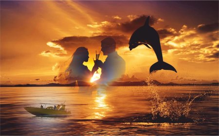 Дельфины на закате