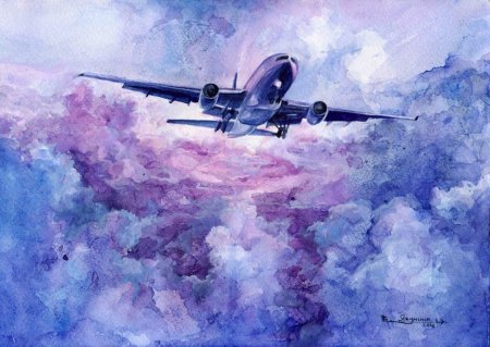 Самолет акварель