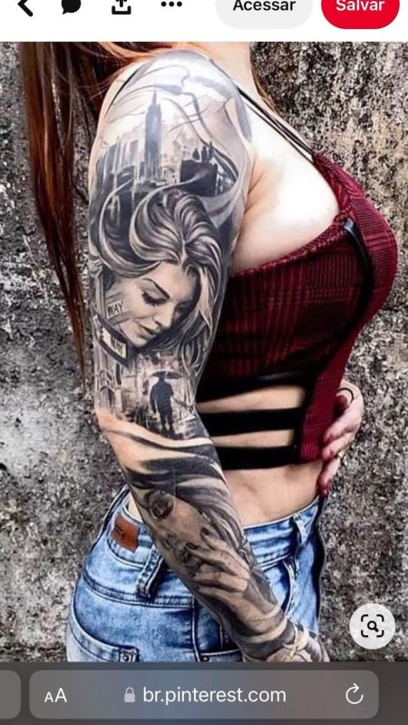 Рукав тату девушка