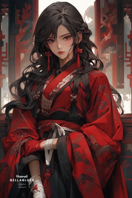 Девушка в красном кимоно