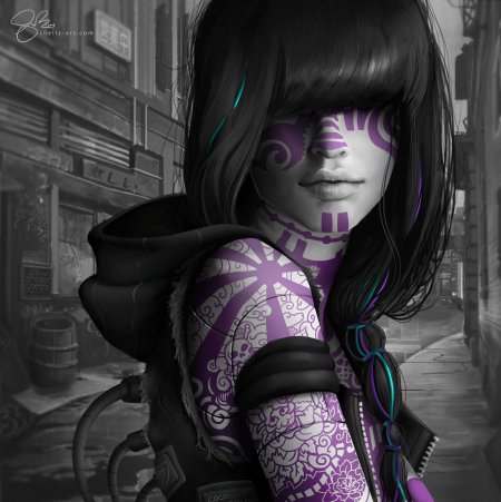 Киберпанк девушка с мечом