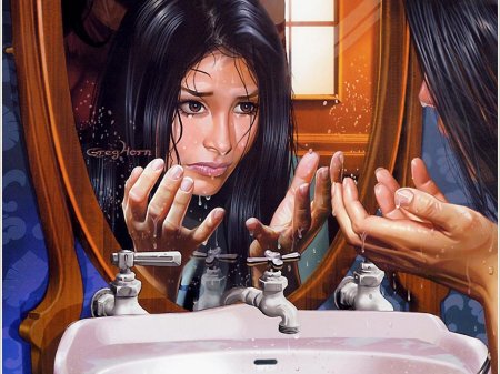 Женщина у зеркала арт