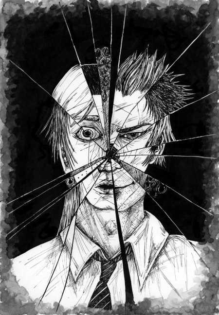 Человек в разбитом зеркале арт