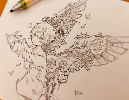 Скетчи линером аниме