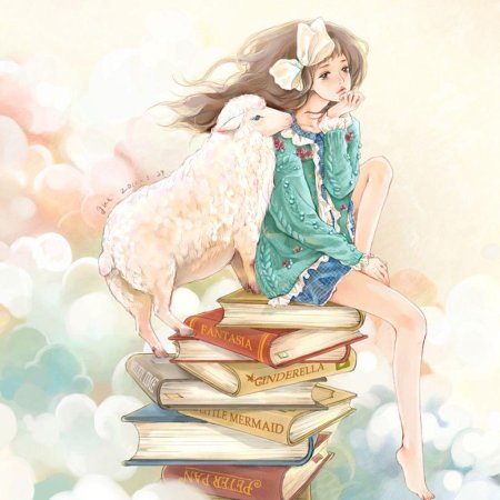 Девочка сидит на книгах