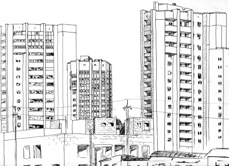 Многоэтажный дом рисунок карандашом