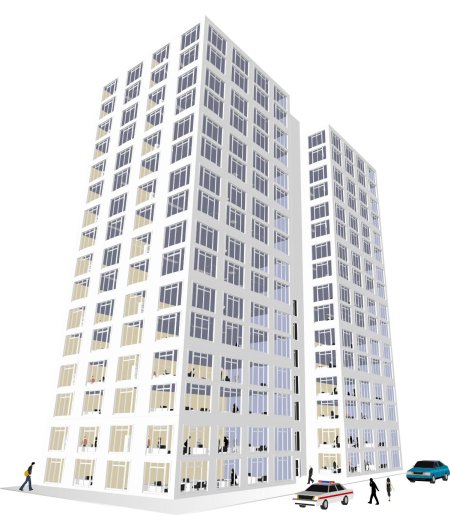 Высотный дом на белом фоне