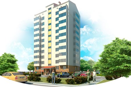 Многоэтажный дом на белом фоне