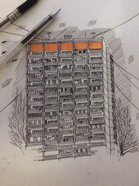 Многоэтажный дом набросок