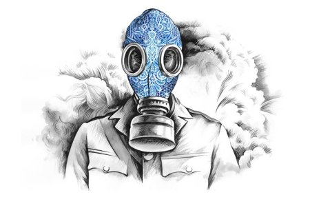 Человек в противогазе рисунок