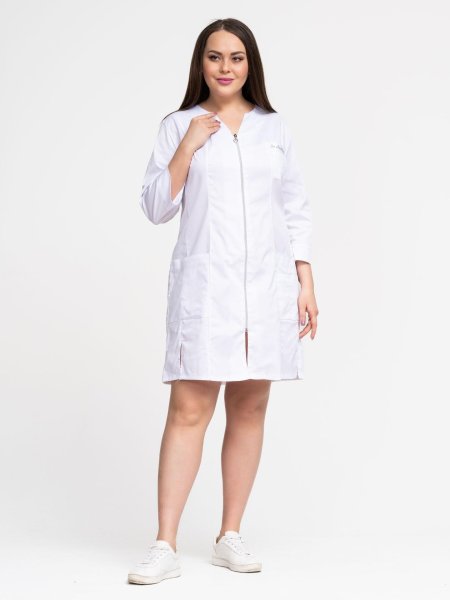 Халат медицинский плотный на кнопках короткий приталенный