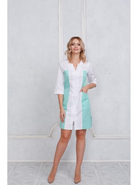 Халат медицинский сатори белый с зелеными