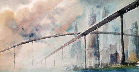 Мост акварелью