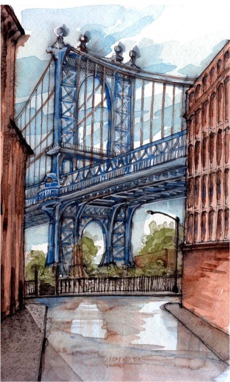 Бруклинский мост акварель