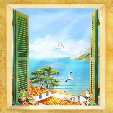 Окно с видом на море живопись