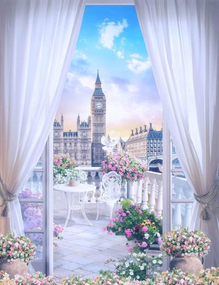 Фотообои окно с видом на город