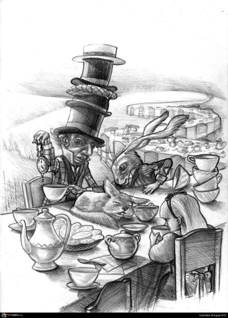 Алиса в стране чудес безумное чаепитие иллюстрации