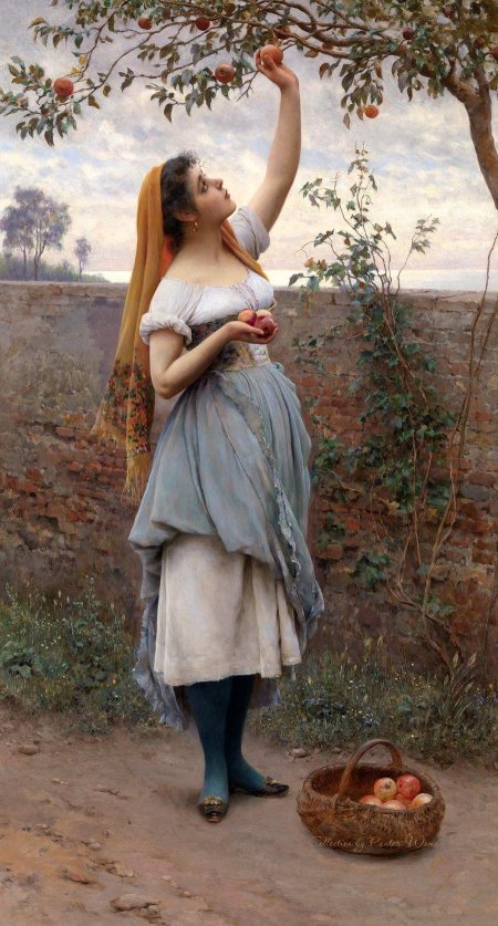 Девушка с яблоками картина