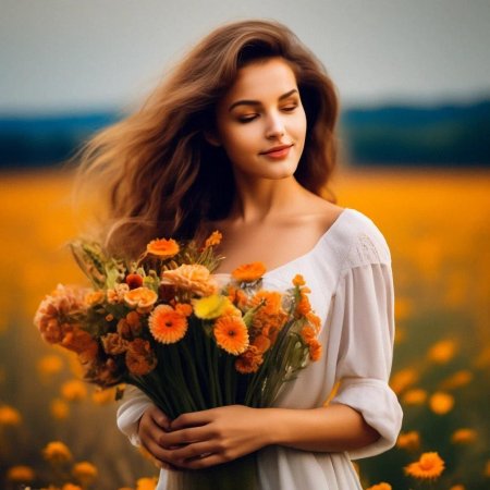 Девушки с букетами