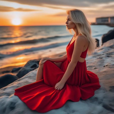 Блондинка в красном платье