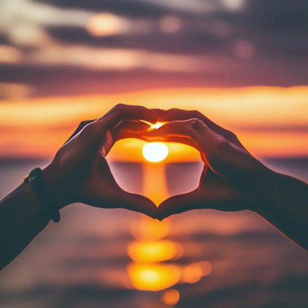 Сердце руками на закате