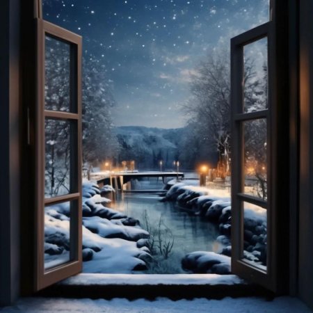 Зимний пейзаж за окном