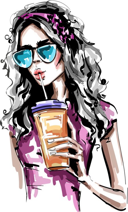 Девушка с коктейлем арт