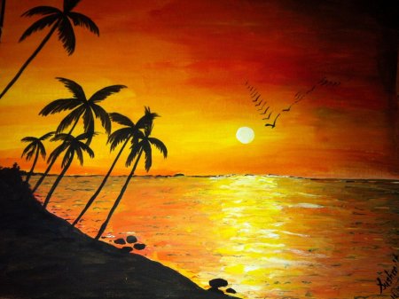 Рисунок заката на море