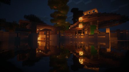 Майнкрафт шейдеры деревня ночью