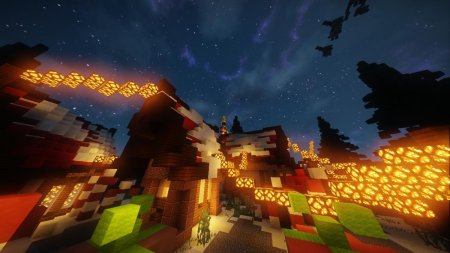 Майнкрафт шейдеры деревня ночью