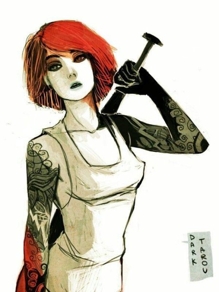 Девушка с короткими рыжими волосами арт