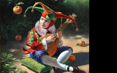 Скоморох с музыкальным инструментом