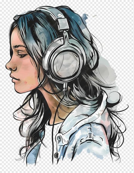 Девушка с наушниками рисунок