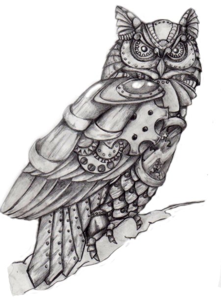 Тату стимпанк сова