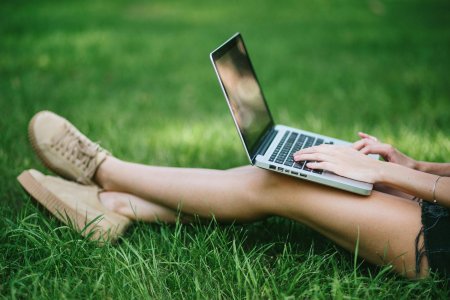 Ноутбук на траве