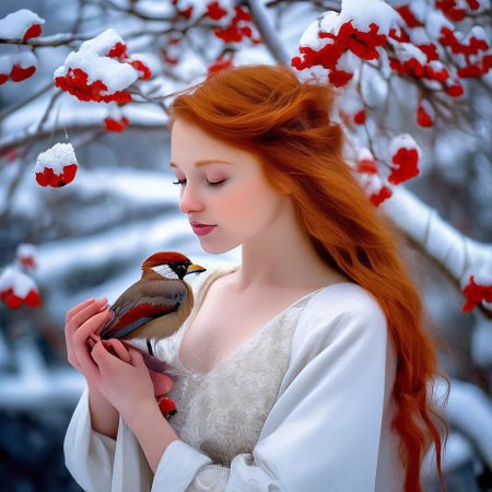 Рыжая девушка зимой