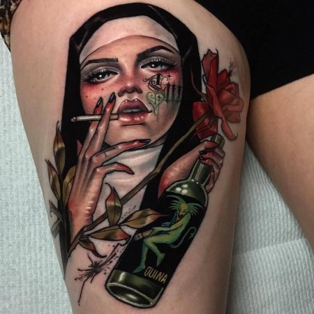 Тату монашка с сигаретой