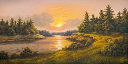 Картина пейзаж с рекой