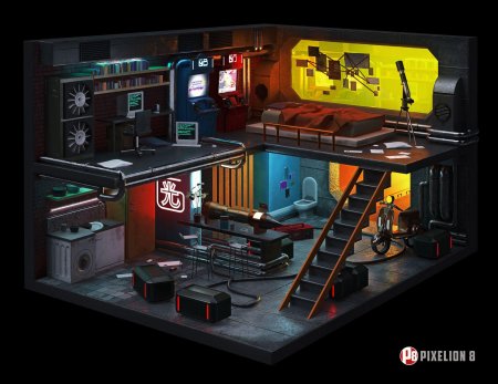 Комната киберпанк