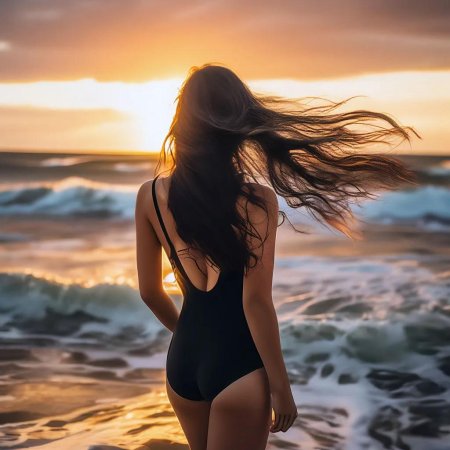 Девушка на море со спины